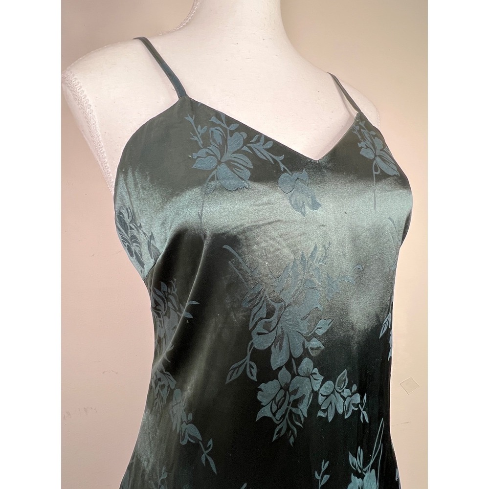 Satin Slip Maxi Dress Floral Jacquard Spaghetti Strap Bias Cut Y2K Demure Vamp